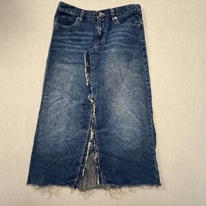 DKNY Distressed Y2K Grunge‎ Alt Blue Jean Long Denim Skirt Junior Size 5
